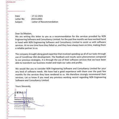 Letter Of Recommendation Erhan